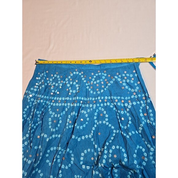 Handmade Blue boho‎ midi skirt adjustable tie waist mirror sequins One Size New - Picture 6 of 15